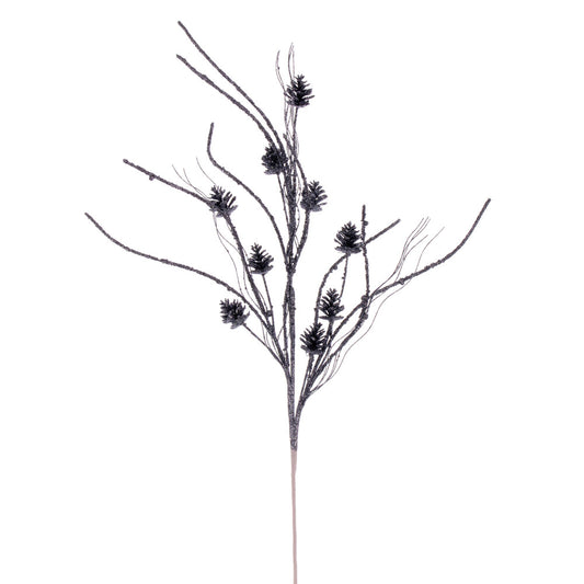 Vickerman 32" Pewter Mini Pinecone Twig Glitter Spray 6 per bag.