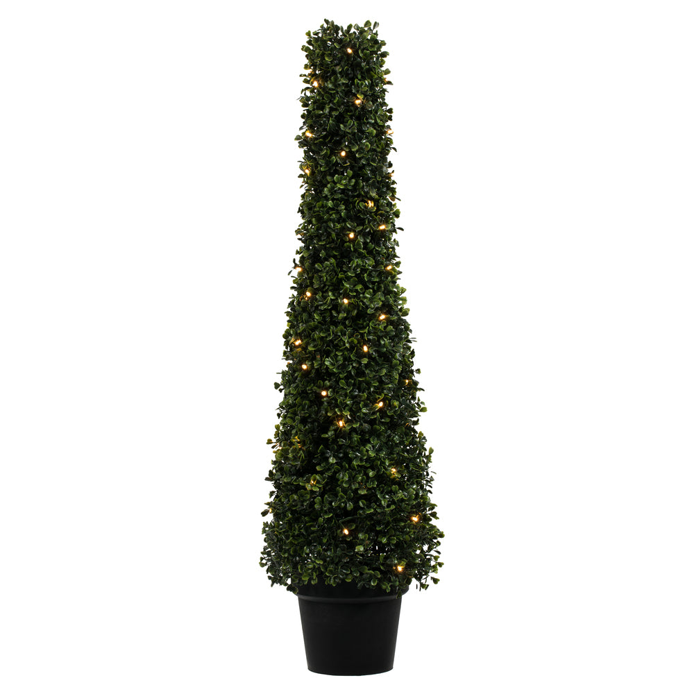 Vickerman 3' Potted Artificial Boxwood Cone with 70 Warm White LED Lghts.