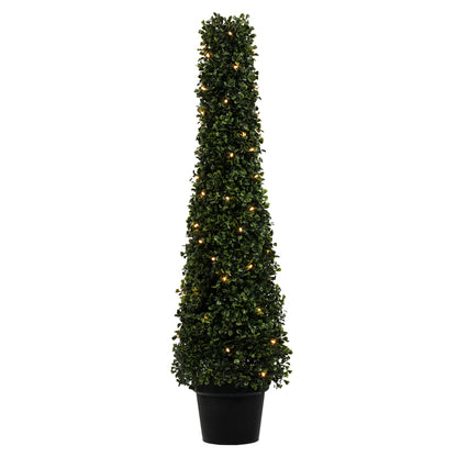 Vickerman 3' Potted Artificial Boxwood Cone with 70 Warm White LED Lghts.