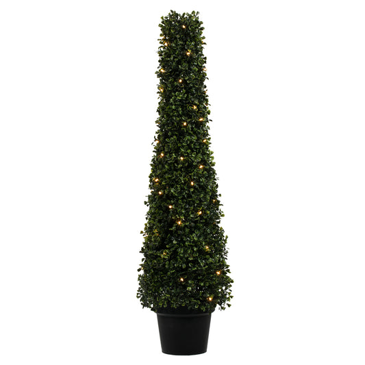 Vickerman 3' Potted Artificial Boxwood Cone with 70 Warm White LED Lghts.
