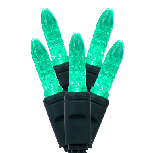 Vickerman 70 Green M5 Faceted LED Light on Green Wire 4" Spacing x 24' Long Christmas Light Strand