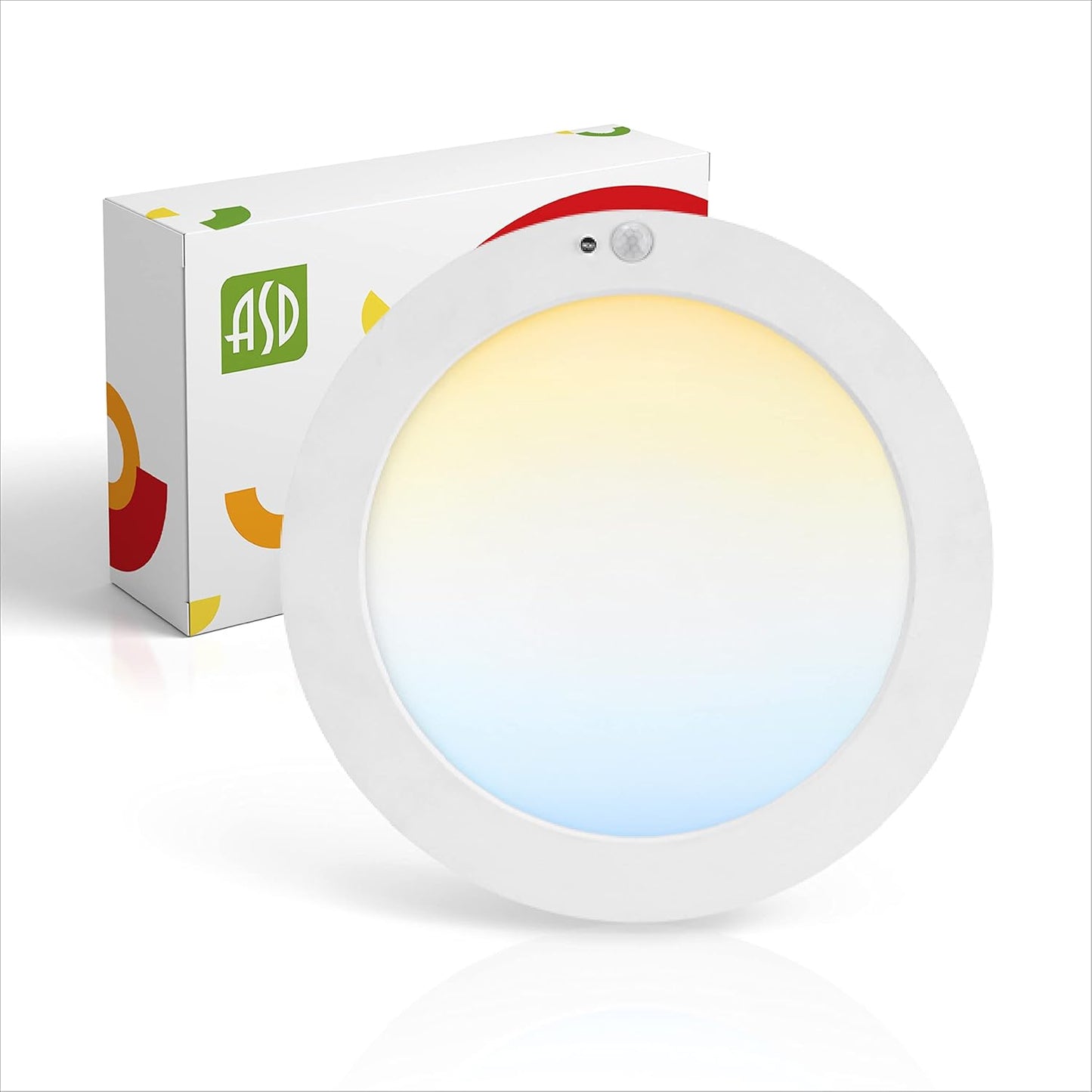 ASD Lighting LED Round Surface Mini Panel 9" 18W 120V CCT Selectable 3000/4000/5000K with Motion Sensor White ETL Energy Star