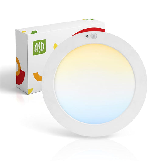 ASD Lighting LED Round Surface Mini Panel 9" 18W 120V CCT Selectable 3000/4000/5000K with Motion Sensor White ETL Energy Star