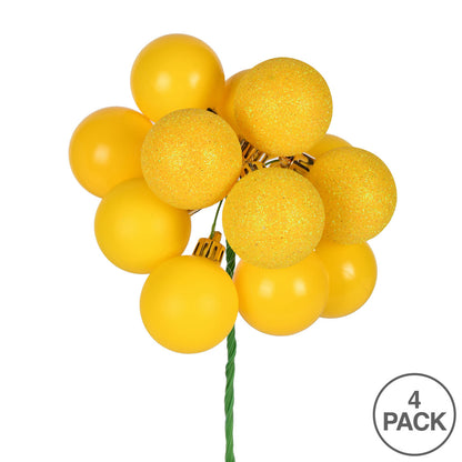 Vickerman 12" Yellow Ball Ornament Christmas Pick 4 per set