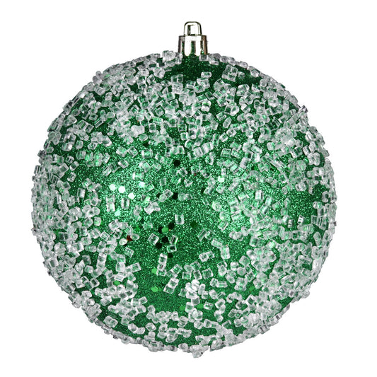 Vickerman 4.75" Green Glitter Hail Ball Ornament 4 per Bag