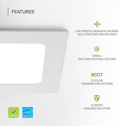 ASD Lighting LED Recessed Mini Panel Square 4inch 12W 120V Triac 2700/3000/3500/4000/5000K White UL Energy Star 6 pack