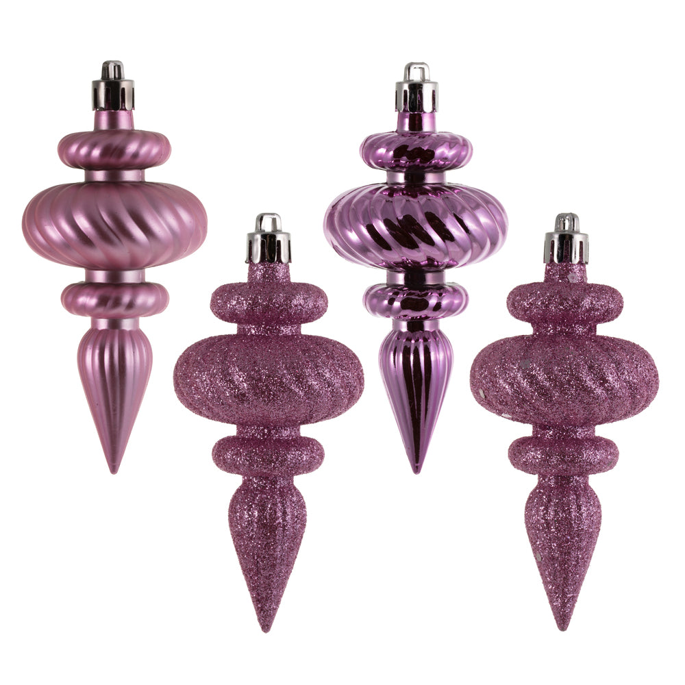 Vickerman 4" Pink 4-Finish Finial Ornament 8 per Box