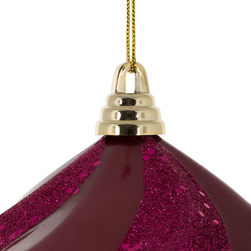 Vickerman 6" Berry Red Candy Glitter Swirl Diamond Christmas Ornament