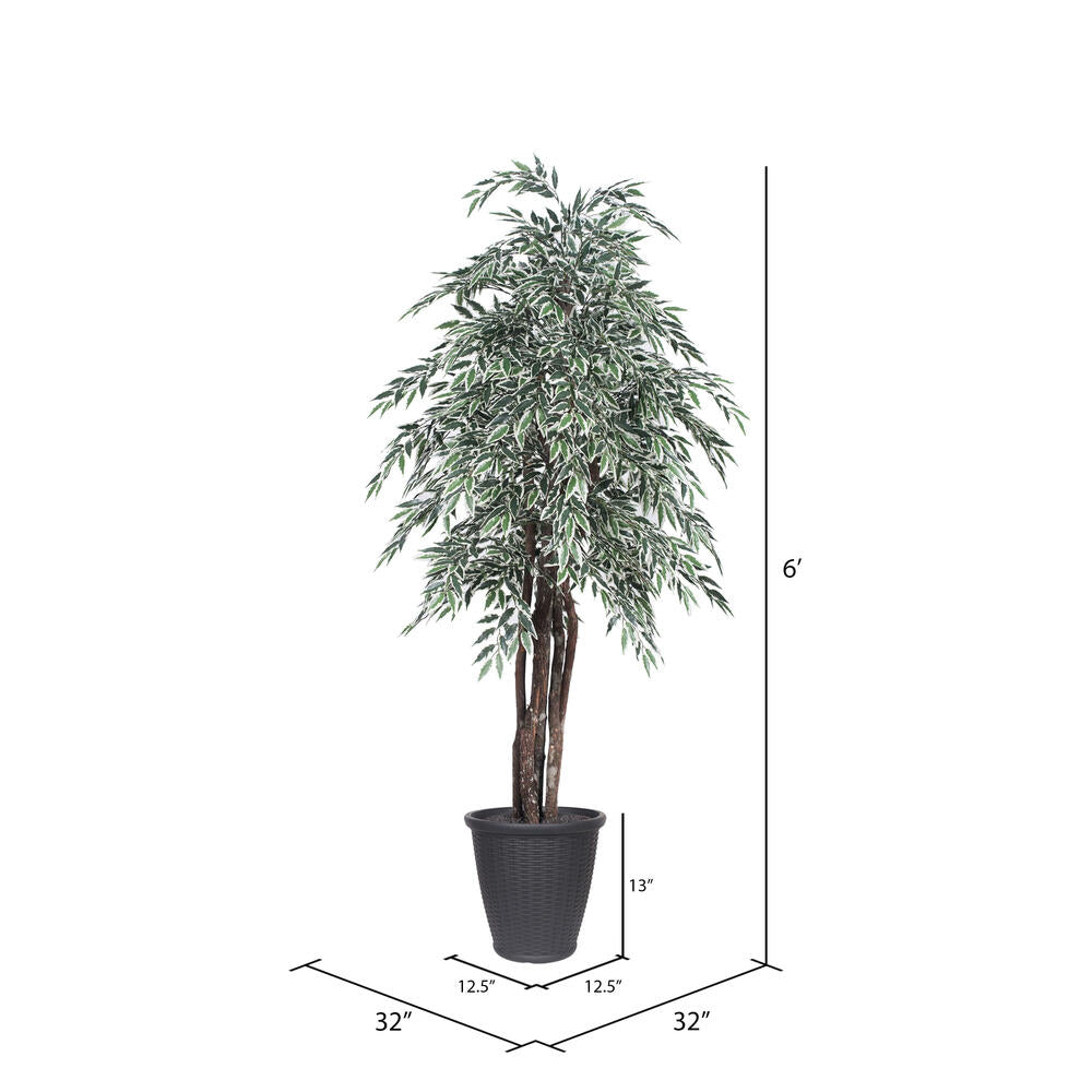 Vickerman 6' Artificial Variegated Smilax Executive Tree Gray Round Plastic Container.
