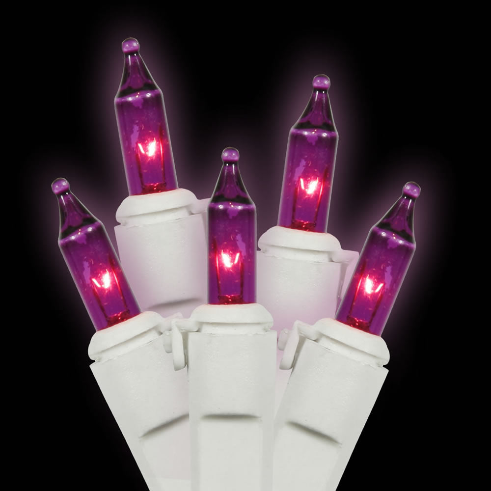 Vickerman 50 Purple Mini Light Set on White Wire 16' Christmas Light Strand