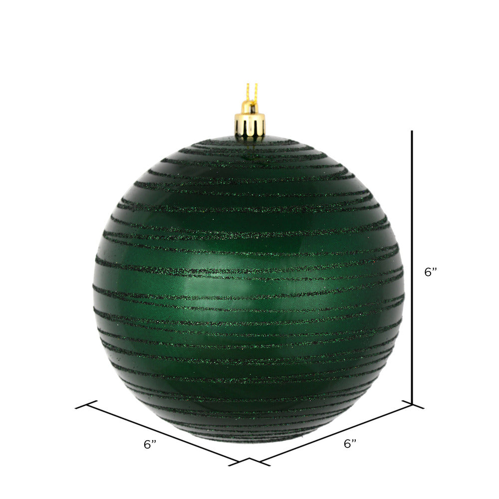 Vickerman 6" Midnight Green Candy Finish Ball Ornament with Glitter Lines 3 per Bag