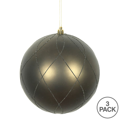 Vickerman 6" Gunmetal Matte and Glitter Swirl Ball Ornament 3 per Box