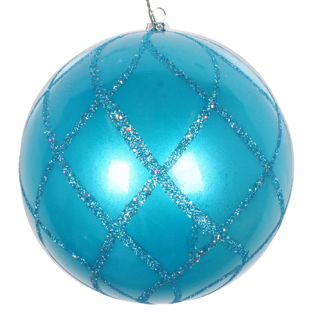 Vickerman 6" Turquoise Candy Finish Net Ball Ornament with Glitter Accents 2 per Bag