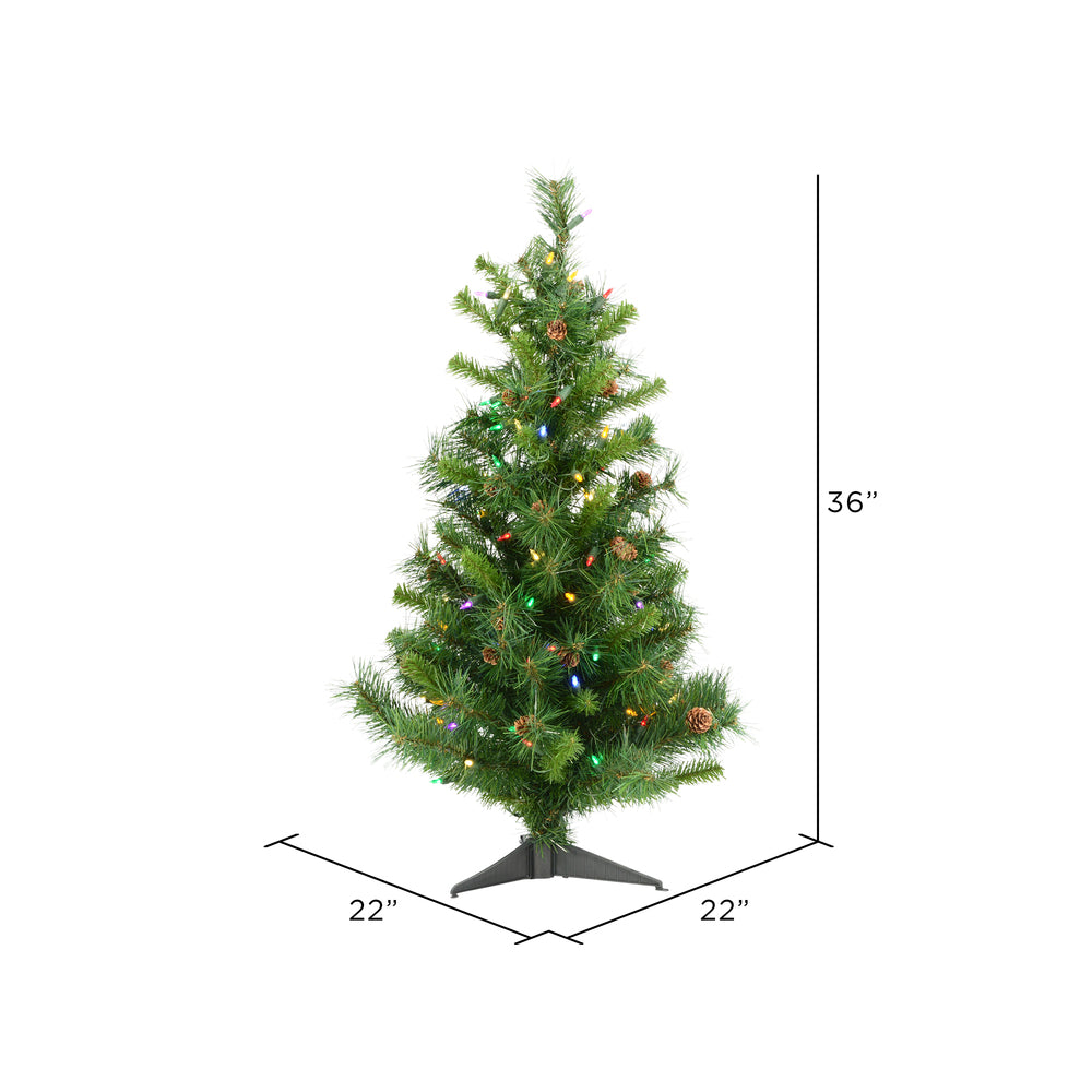 Vickerman 3' Cheyenne Pine Artificial Christmas Tree with 100 Multi-Colored LED Lights