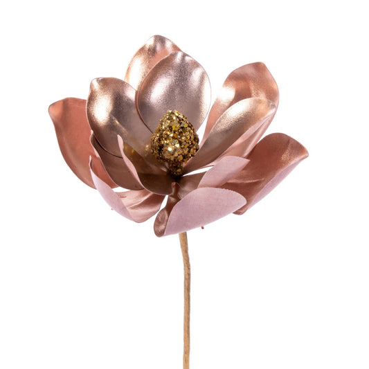 Vickerman 13" Artificial Rose Gold Magnolia Pick 3/Bag. Includes three pieces per bag.
