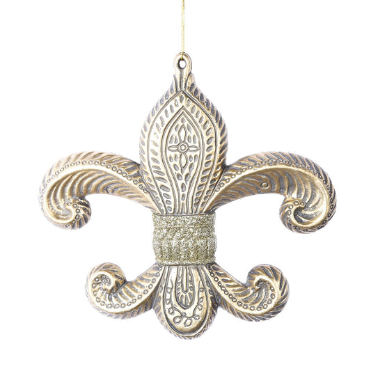 Vickerman 7.3" Champagne Antique Fleur-de-lis Christmas Ornament Pack of 2