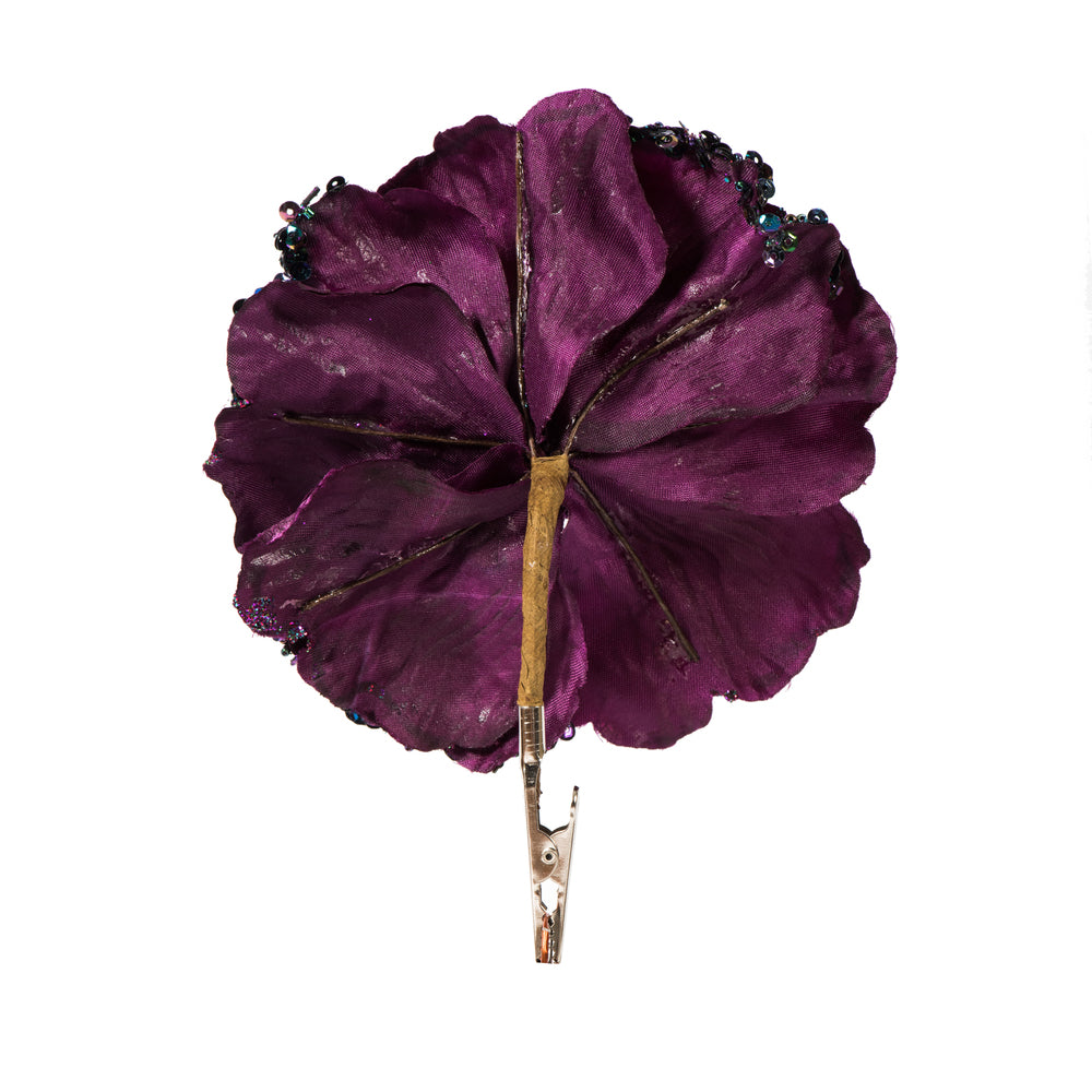 Vickerman 5" Artificial Plum Polyester Wild Poppy Head with Sequin Glitter and Clip pack of 3