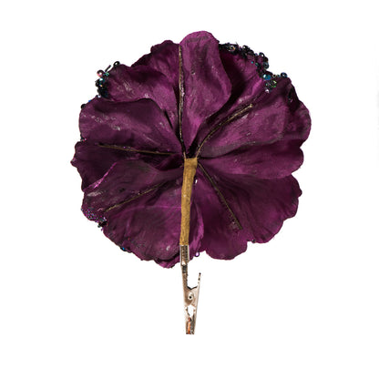Vickerman 5" Artificial Plum Polyester Wild Poppy Head with Sequin Glitter and Clip pack of 3