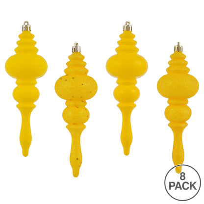 Vickerman 7" Yellow 4-Finish Finial Ornament 8 per Box