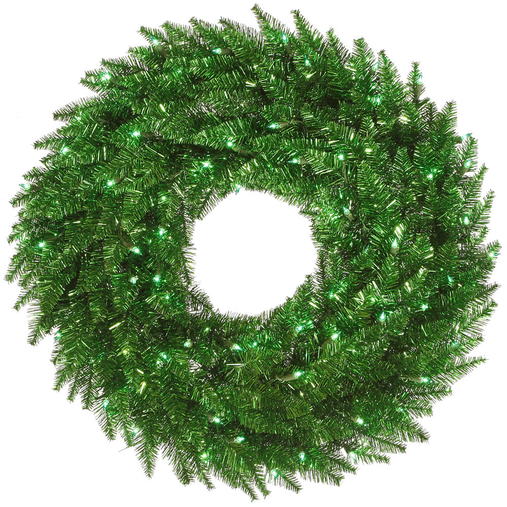 Vickerman 30" Tinsel Green Artificial Christmas Wreath Green Dura-lit Incandescent Mini Lights