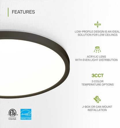 ASD Lighting LED Round Surface Mini Panel 12" 24W 120V CCT Selectable 3000/4000/5000K Dimmable Oil Rubbed Bronze ETL Energy Star