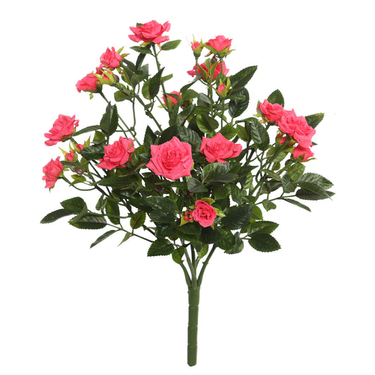 Vickerman 15"  Artificial Hot Pink Mini Diamond Rose Bush.