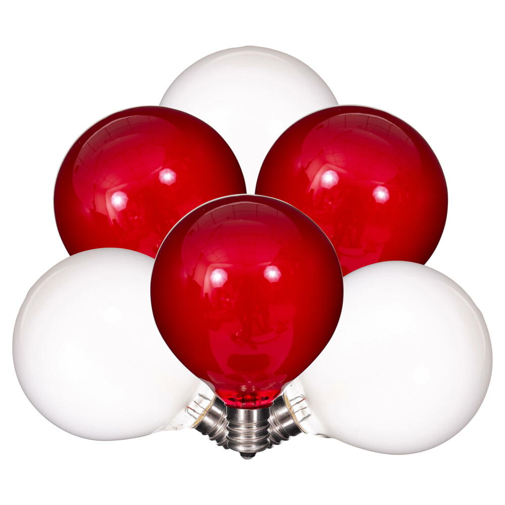 Vickerman 15Lt Red/White LED Glass G50-E12 Filament End-Connecting Set with Green 20AWGXTW Wire and 6"x12"x6" Bulb Spacing. 120V-.6W.  UL Approved.