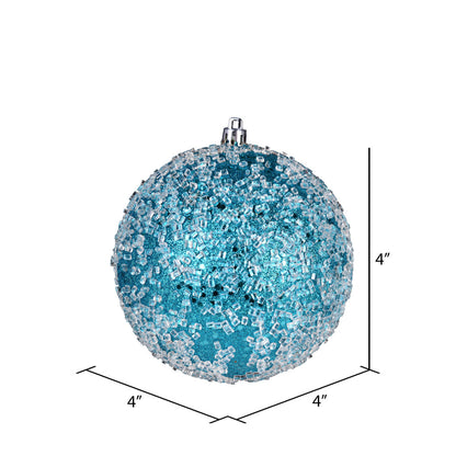 Vickerman 4" Turquoise Glitter Hail Ball Ornament 6 per Bag