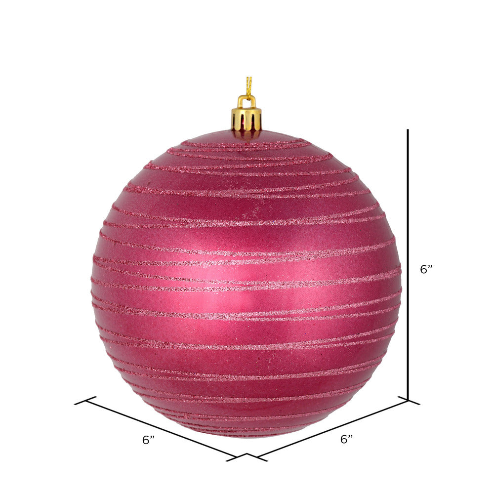 Vickerman 6" Berry Red Candy Finish Ball Ornament with Glitter Lines 3 per Bag