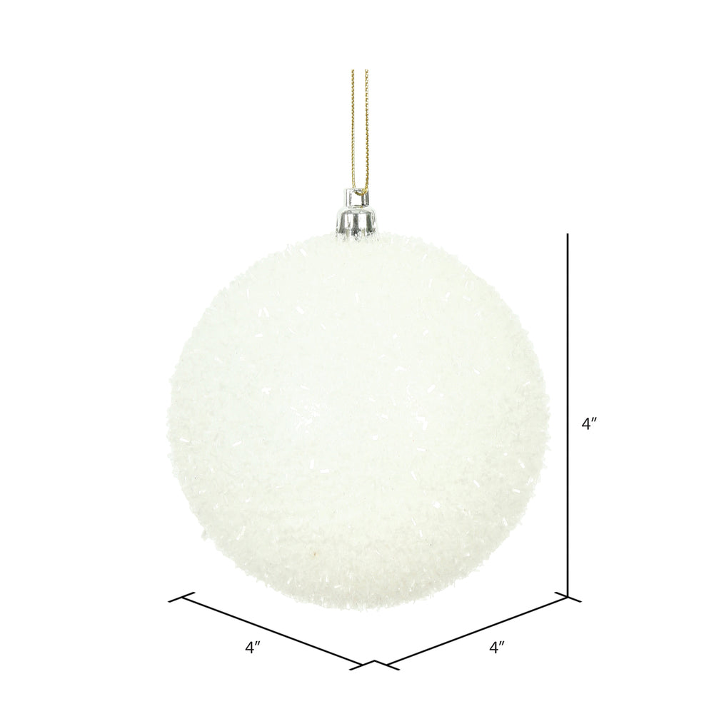 Vickerman 4" White Tinsel Ball Ornament 4 per Bag