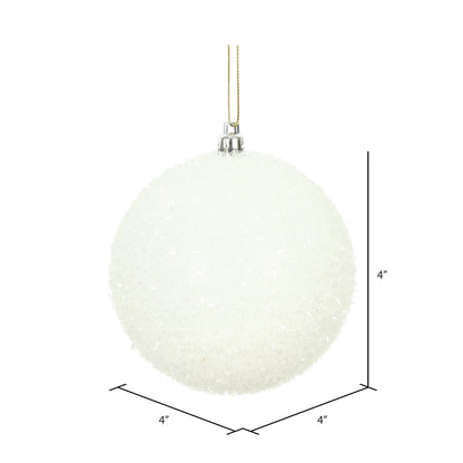 Vickerman 4" White Tinsel Ball Ornament 4 per Bag