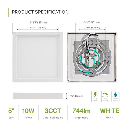 ASD Lighting LED Surface Mini Panel Square 5inch 10W 120V Triac 3000/4000/5000K White ETL 6 pack