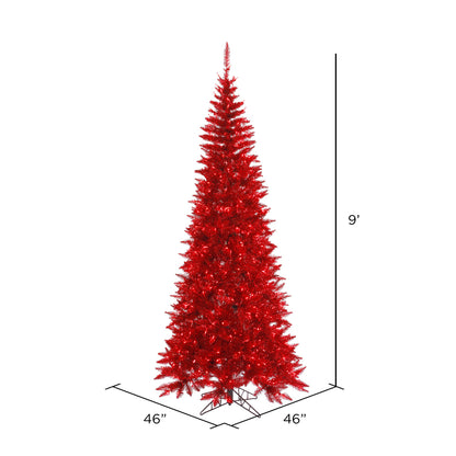 Vickerman 9' Tinsel Red Fir Slim Artificial Christmas Tree Red  Dura-lit LED Lights