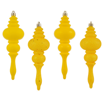 Vickerman 7" Yellow 4-Finish Finial Ornament 8 per Box