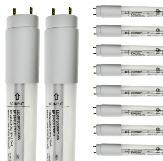 Damar- 4Ft T8 LED Tube Light Bulb Type B Single Ended Ballast Bypass Safety Shielded 18W 2100 Lumens 3500K Neutral White Dimmable G13 Bi-Pin Base 120V ETL Listed Pack of 10- Fluorescent Replacement