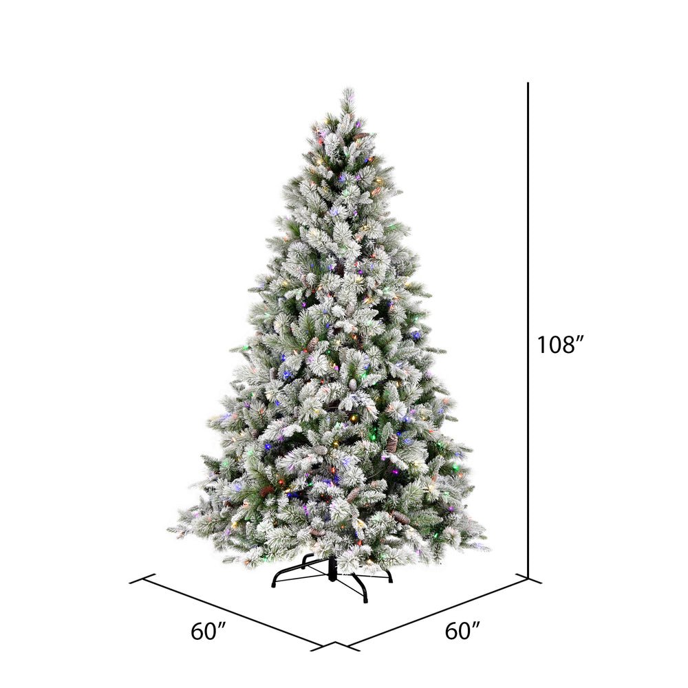 Vickerman 9' x 60" Flocked Ellis Pine Artificial Christmas Tree Multi-colored Dura-Lit® LED Lights