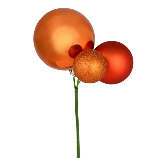 Vickerman 18" Burnish Orange Ball Ornament Christmas Pick Set of 3