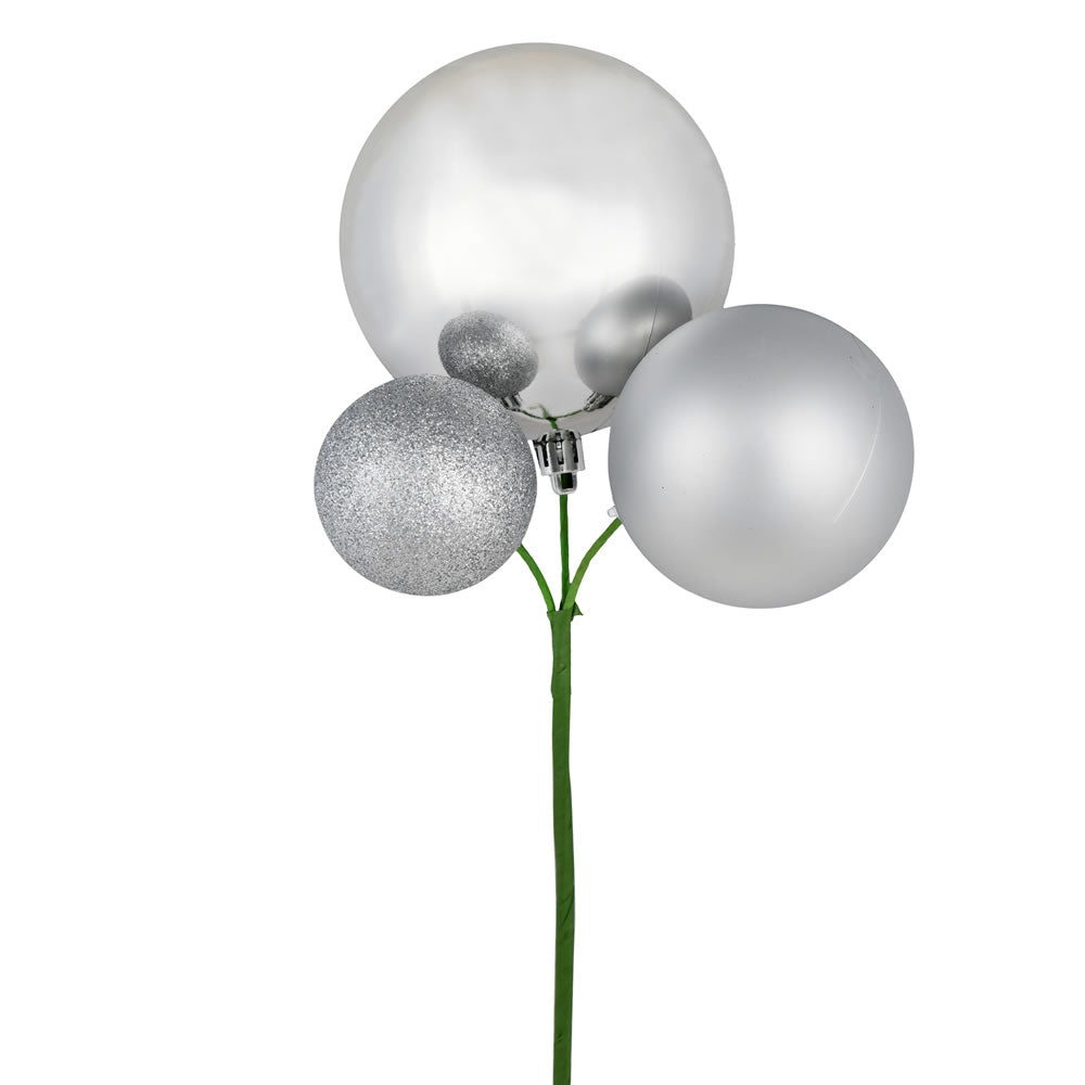 Vickerman 18" Silver Ball Ornament Christmas Pick Set of 3