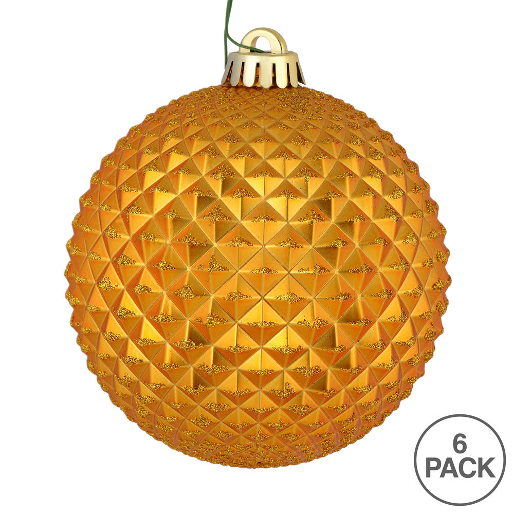 Vickerman 4" Antique Gold Durian Glitter Ball Ornament 6 per Bag