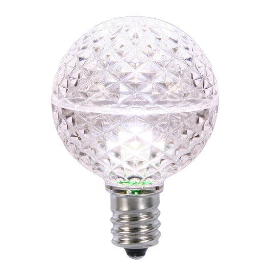 Vickerman G50 LED Pure White Faceted Replacement Bulb E17/C9 Nickel Base 10 Bulbs per Pack.