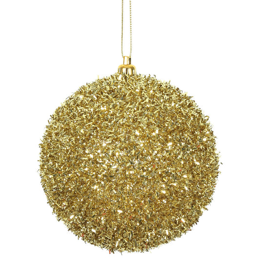 Vickerman 4" Gold Tinsel Ball Ornament 4 per Bag