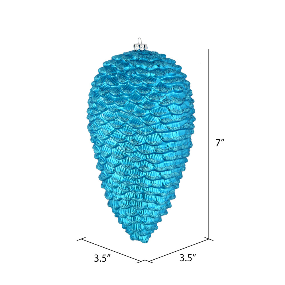 Vickerman 7" Turquoise Matte Glitter Pinecone Christmas Ornament 4 per pack