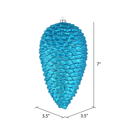 Vickerman 7" Turquoise Matte Glitter Pinecone Christmas Ornament 4 per pack