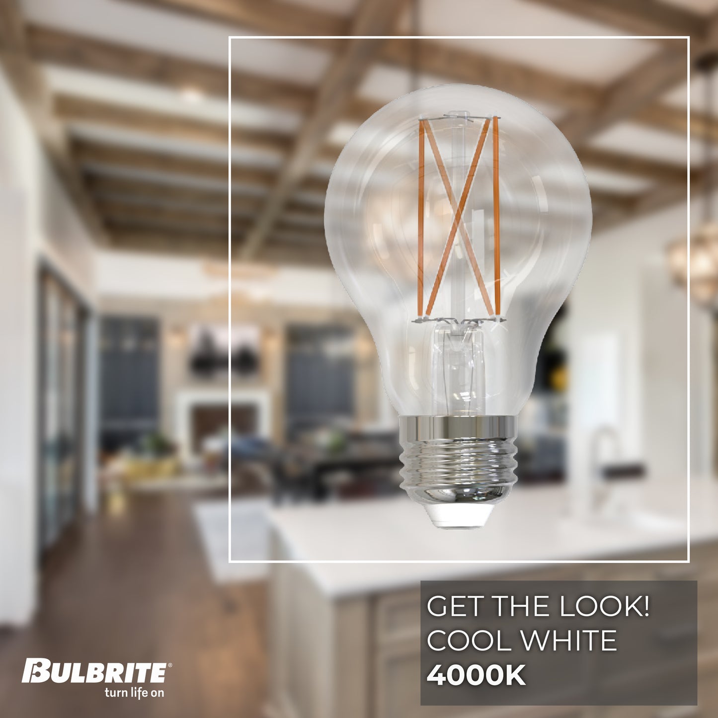 Bulbrite 8.5W LED A19 LIGHT BULB 4000K COOL WHITE FILAMENT, E26 MEDIUM SCREW BASE, DIMMABLE JA8 4PK