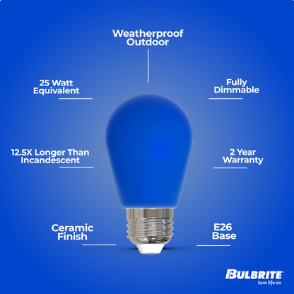 Bulbrite 776154 25-Watt Equivalent Ceramic Blue Color S14 Weatherproof Outdoor E26 Medium Base LED Light Bulb