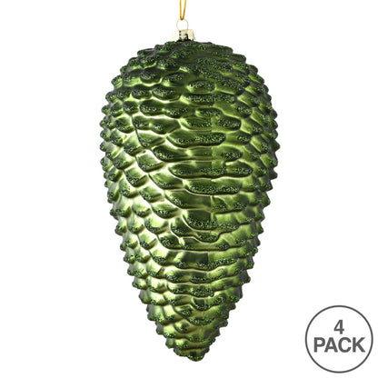 Vickerman 7" Moss Green Matte Glitter Pinecone Christmas Ornament 4 per set