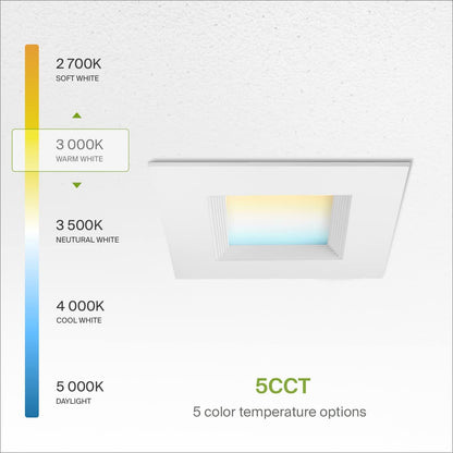 ASD Lighting LED Square Downlight Retrofit Kit 6" 12W 120V CCT Selectable 2700/3000/3500/4000/5000K Dimmable PC, Baffle Trim, White UL 6pack