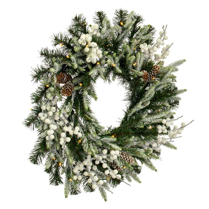 Vickerman 24" Frosted Berry Mixed Pine Cone Artificial Pre-Lit Wreath Battery Operated LED Lights