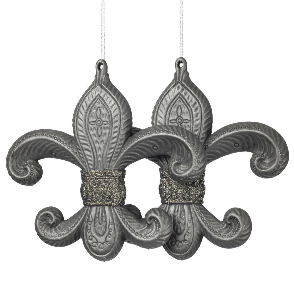 Vickerman 7.3" Gunmetal Antique Fleur-de-lis Christmas Ornament Pack of 2