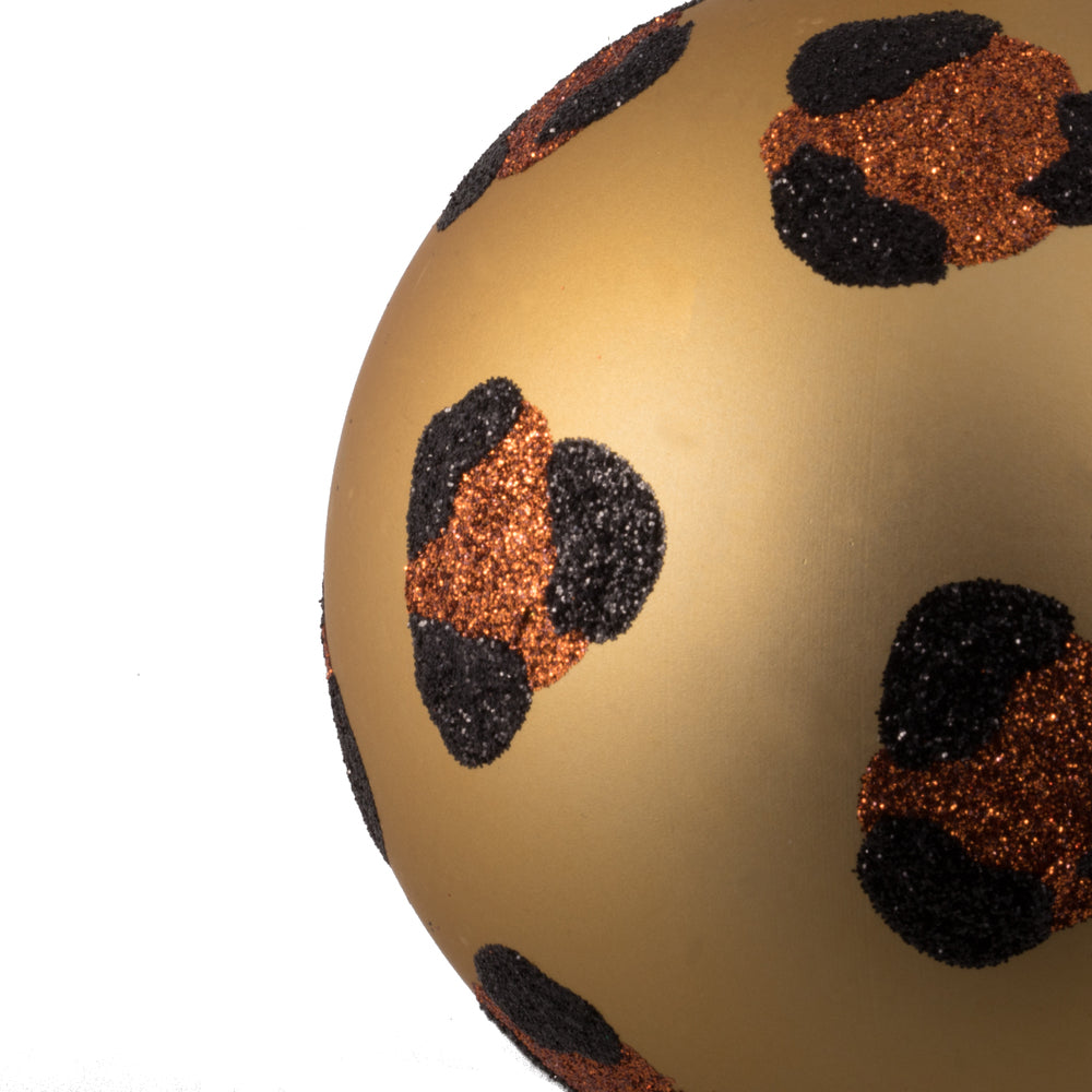 Vickerman 4" Matte Copper Gold with Black Glitter Leopard Ball Christmas Ornament 6 pieces per bag